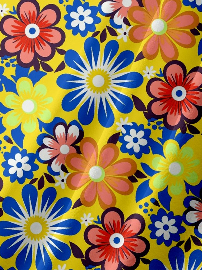 Moisture Wicking Floral Chest Pocket Hawaiian Shirt