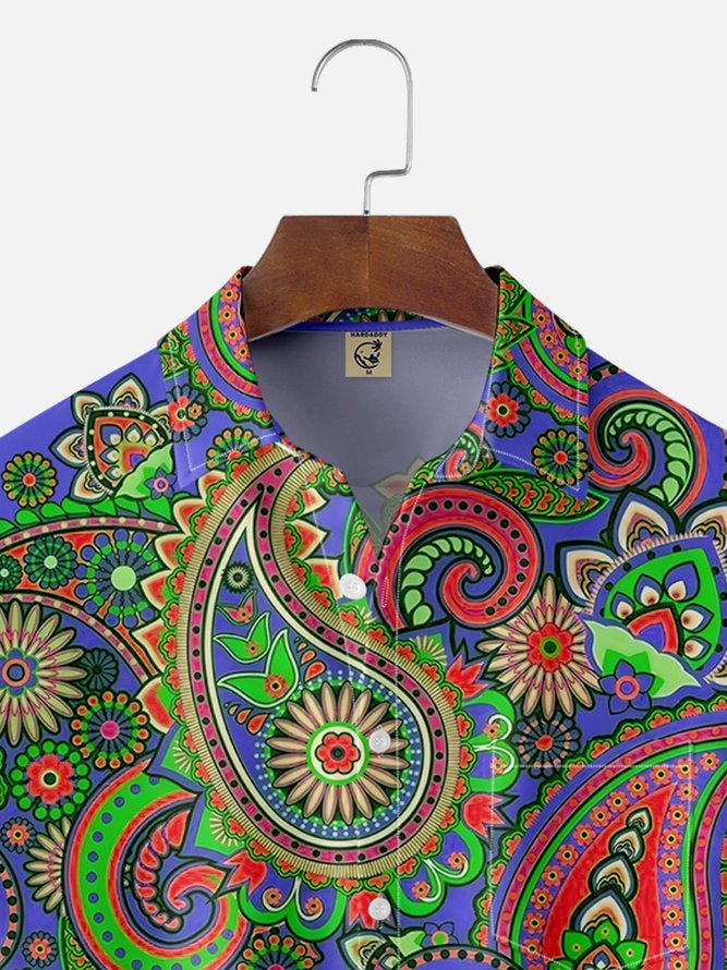 Moisture Wicking Paisley Chest Pocket Hawaiian Shirt