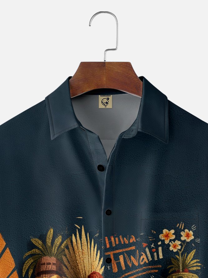 Moisture-wicking Tiki Chest Pocket Hawaiian Shirt