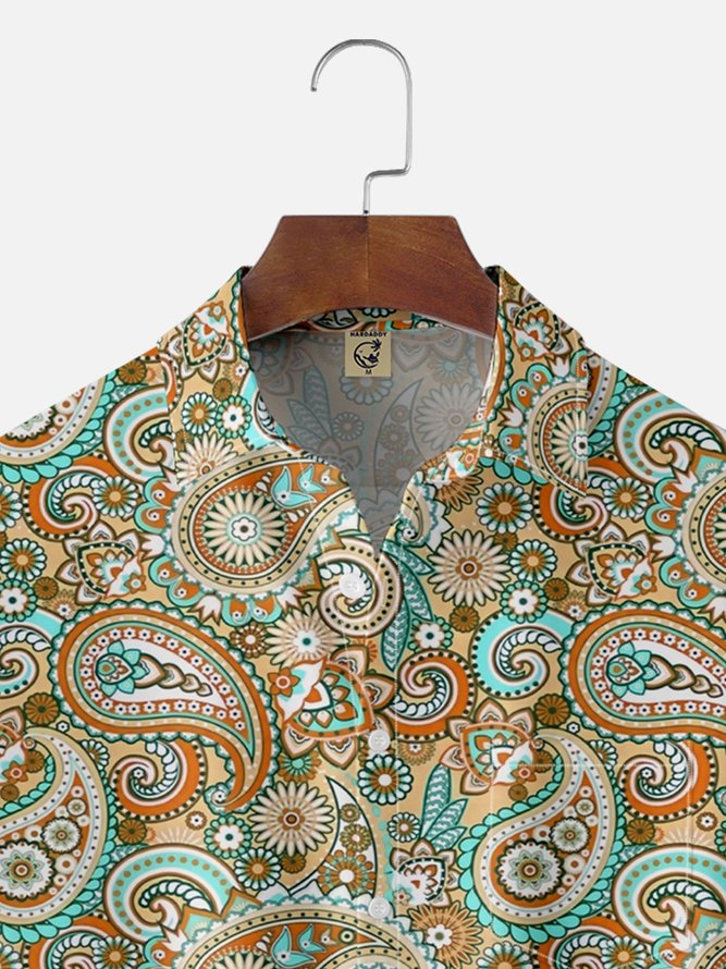 Moisture Wicking Paisley Chest Pocket Hawaiian Shirt