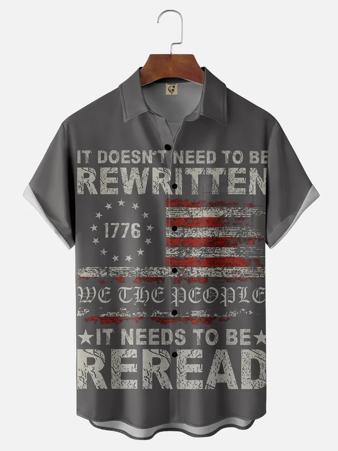 Moisture Wicking 1776 Declaration of Independence 4th of July Chest Pocket Hawaiian Shirt