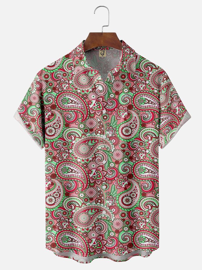 Moisture Wicking Paisley Chest Pocket Hawaiian Shirt