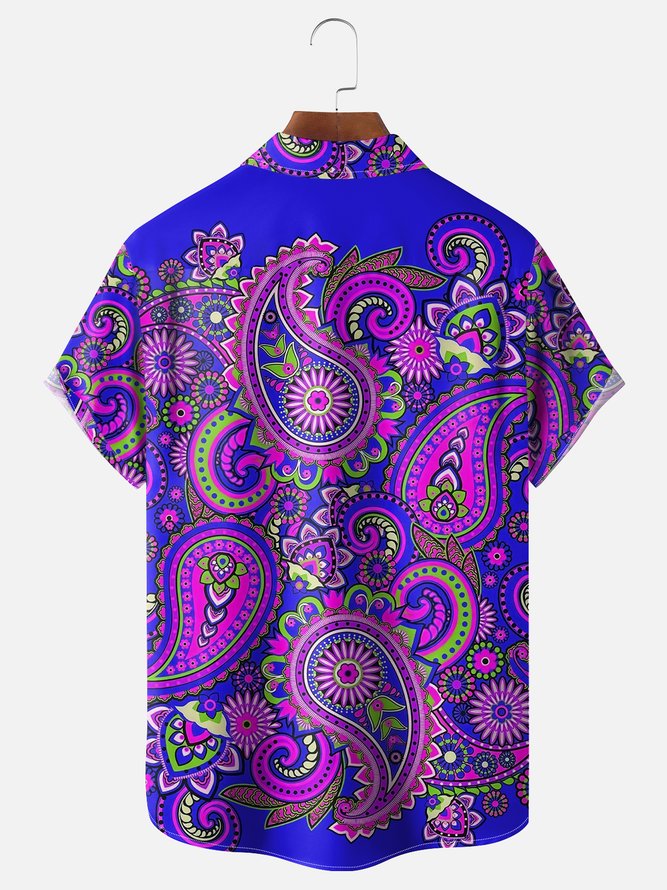 Moisture Wicking Paisley Chest Pocket Hawaiian Shirt