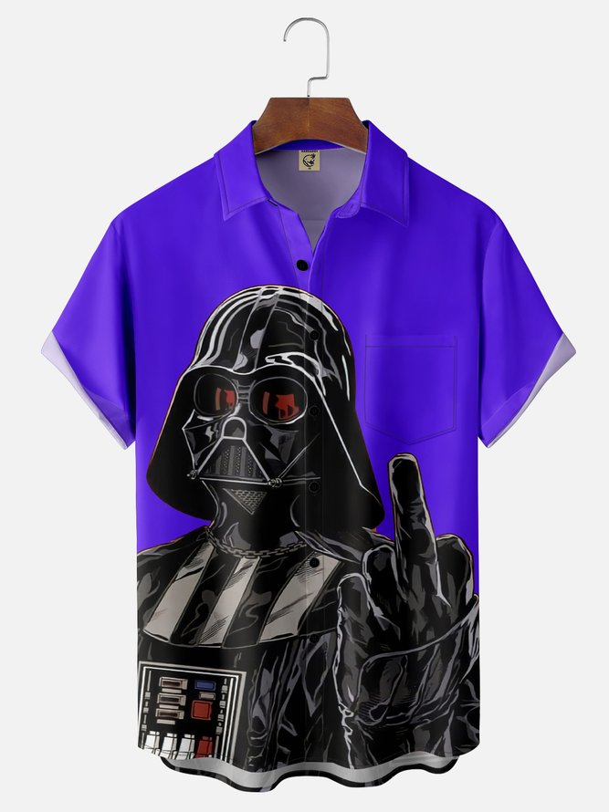 Moisture Wicking Star Robot Chest Pocket Hawaiian Shirt