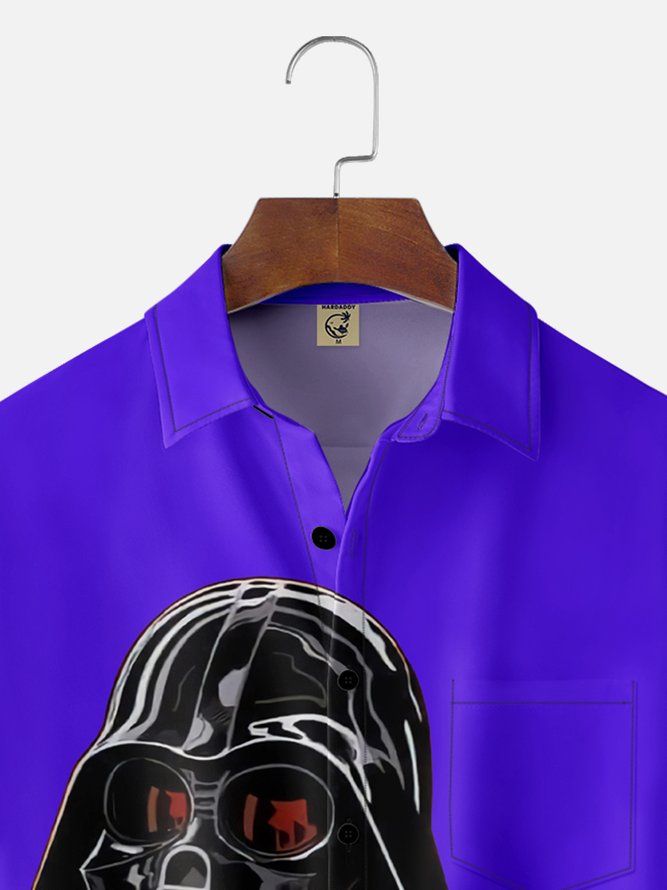 Moisture Wicking Star Robot Chest Pocket Hawaiian Shirt