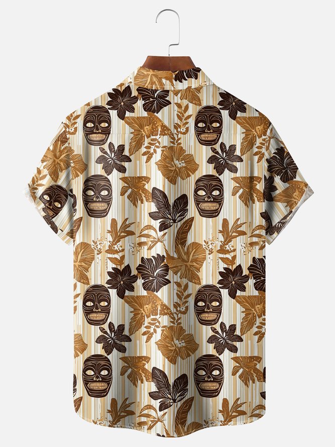 Moisture-wicking Tiki Chest Pocket Hawaiian Shirt