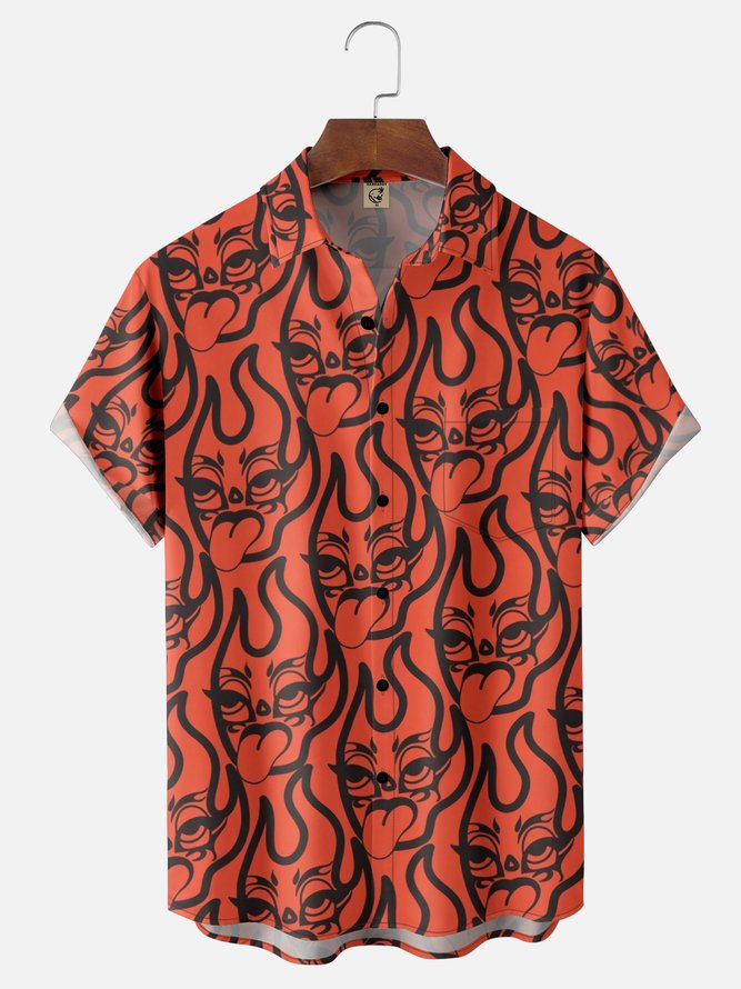 Moisture Wicking Burning Man Chest Pocket Hawaiian Shirt