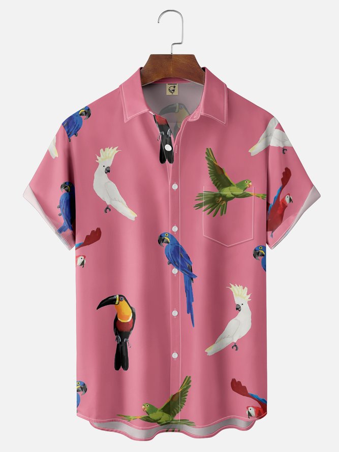 Moisture Wicking Parrot Toucan Chest Pocket Hawaiian Shirt