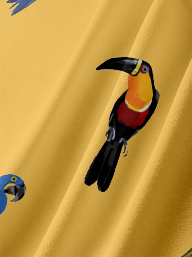 Moisture Wicking Parrot Toucan Chest Pocket Hawaiian Shirt