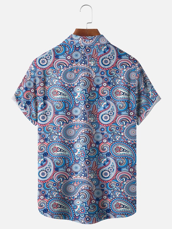 Moisture Wicking Paisley Chest Pocket Hawaiian Shirt