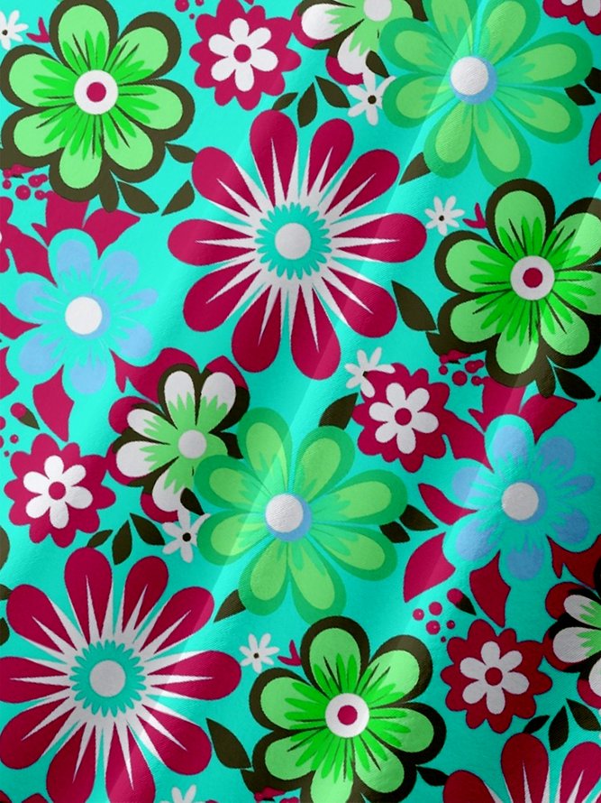 Moisture Wicking Floral Chest Pocket Hawaiian Shirt
