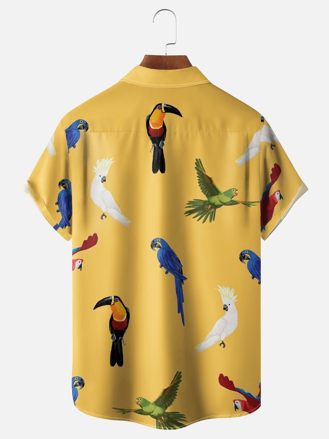 Moisture Wicking Parrot Toucan Chest Pocket Hawaiian Shirt