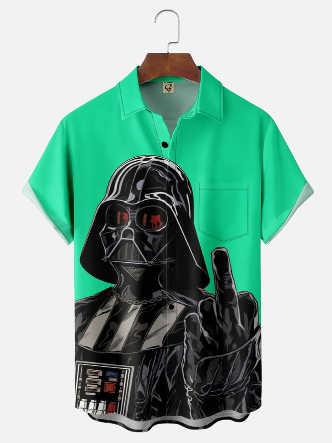 Moisture Wicking Star Robot Chest Pocket Hawaiian Shirt