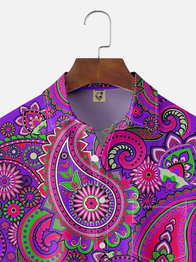 Moisture Wicking Paisley Chest Pocket Hawaiian Shirt
