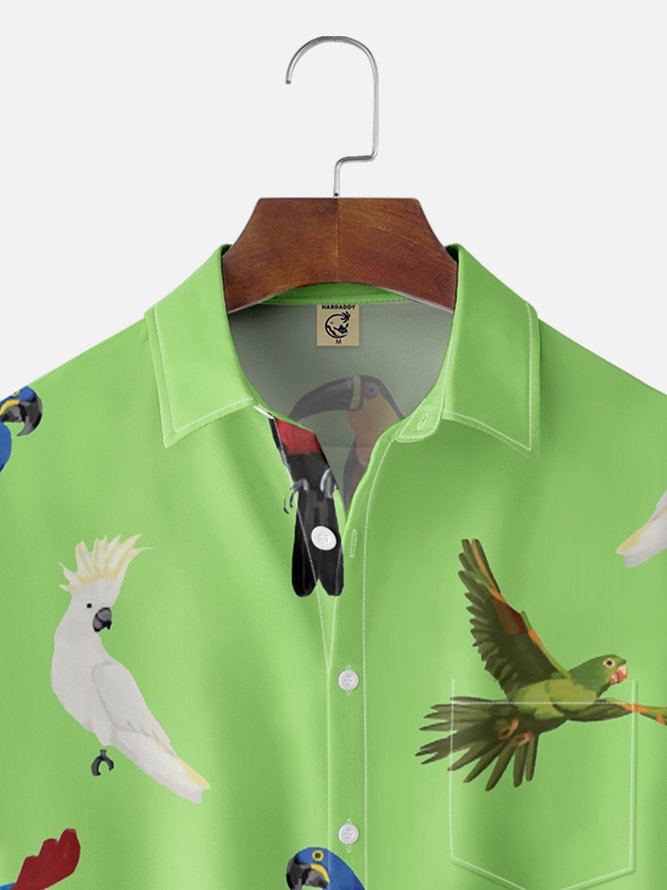 Moisture Wicking Parrot Toucan Chest Pocket Hawaiian Shirt