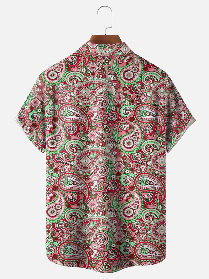 Moisture Wicking Paisley Chest Pocket Hawaiian Shirt