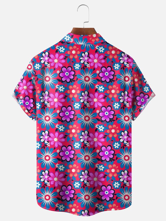 Moisture Wicking Floral Chest Pocket Hawaiian Shirt