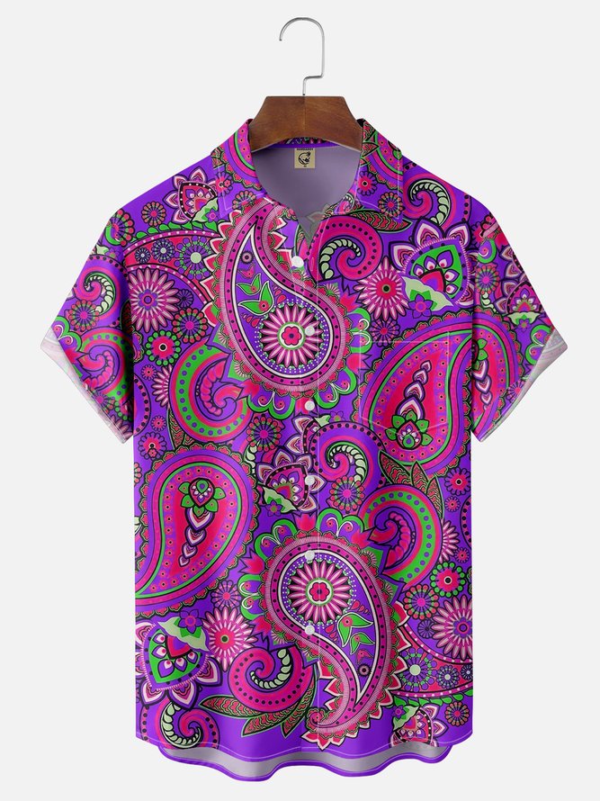 Moisture Wicking Paisley Chest Pocket Hawaiian Shirt