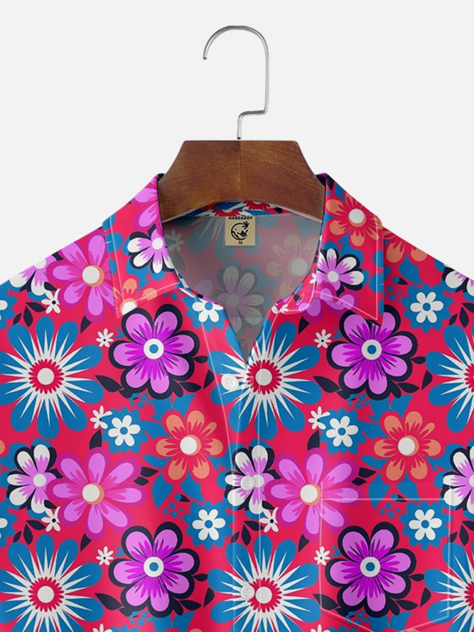 Moisture Wicking Floral Chest Pocket Hawaiian Shirt