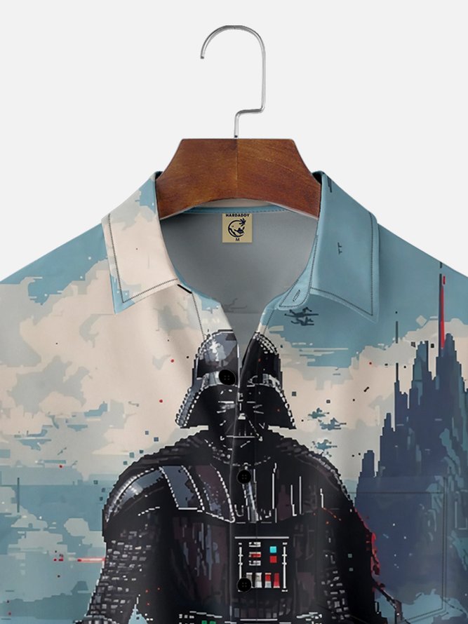 Moisture Wicking Star Robot Chest Pocket Hawaiian Shirt