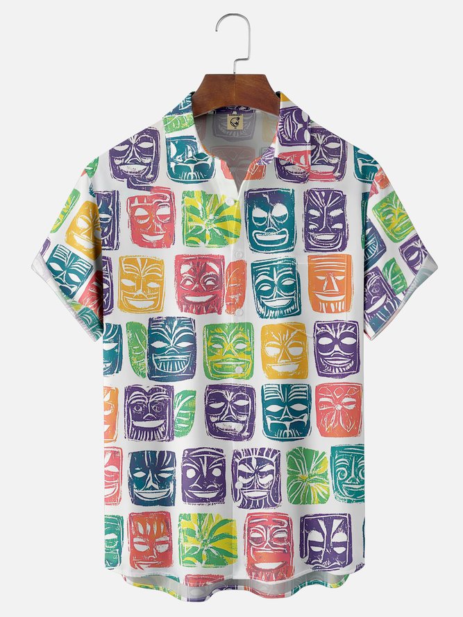 Moisture-wicking Tiki Chest Pocket Hawaiian Shirt