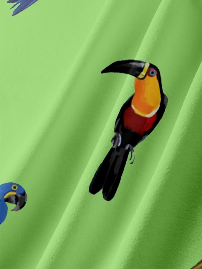 Moisture Wicking Parrot Toucan Chest Pocket Hawaiian Shirt