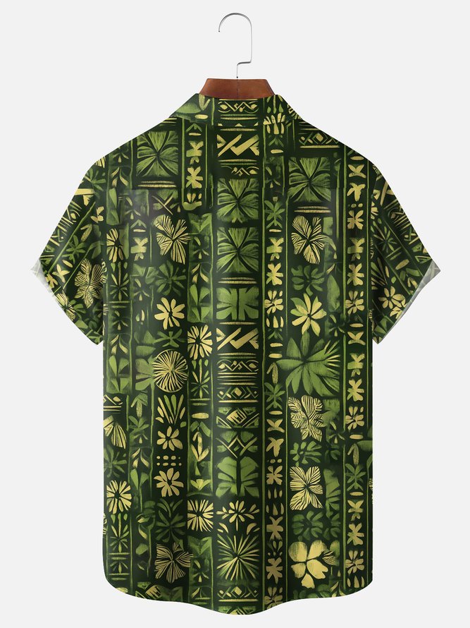 Moisture-wicking Tiki Chest Pocket Hawaiian Shirt