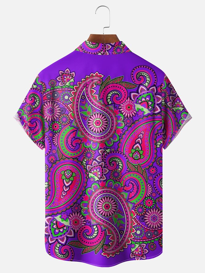 Moisture Wicking Paisley Chest Pocket Hawaiian Shirt