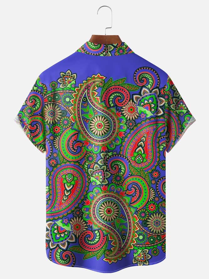 Moisture Wicking Paisley Chest Pocket Hawaiian Shirt