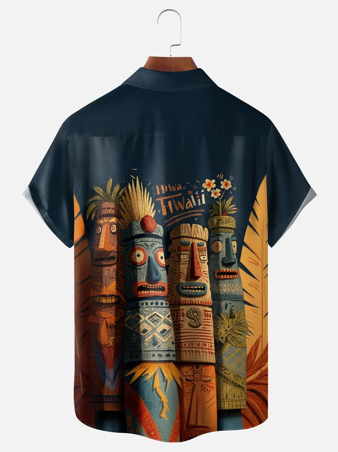 Moisture-wicking Tiki Chest Pocket Hawaiian Shirt