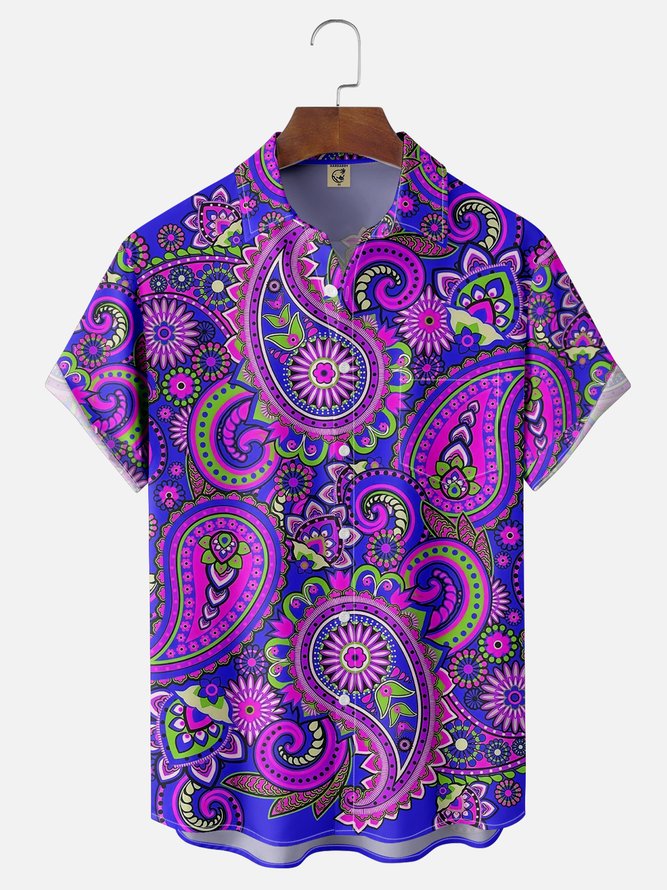 Moisture Wicking Paisley Chest Pocket Hawaiian Shirt