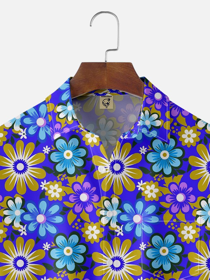 Moisture Wicking Floral Chest Pocket Hawaiian Shirt