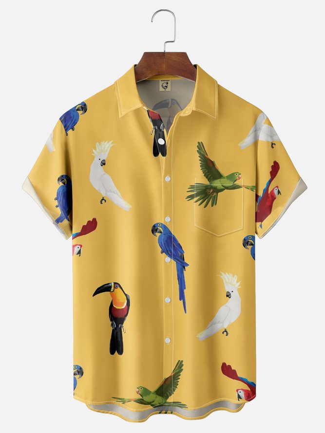 Moisture Wicking Parrot Toucan Chest Pocket Hawaiian Shirt