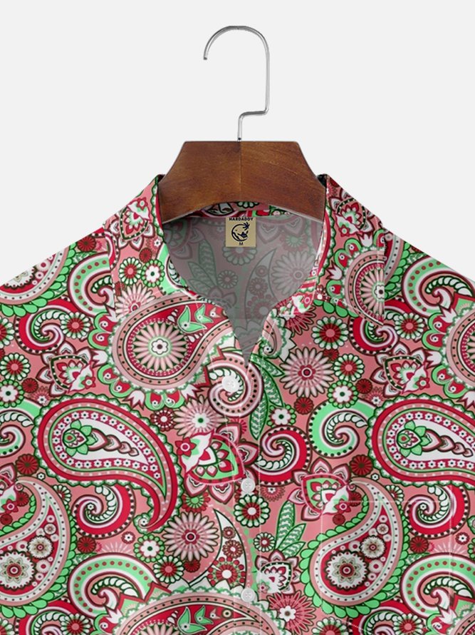 Moisture Wicking Paisley Chest Pocket Hawaiian Shirt