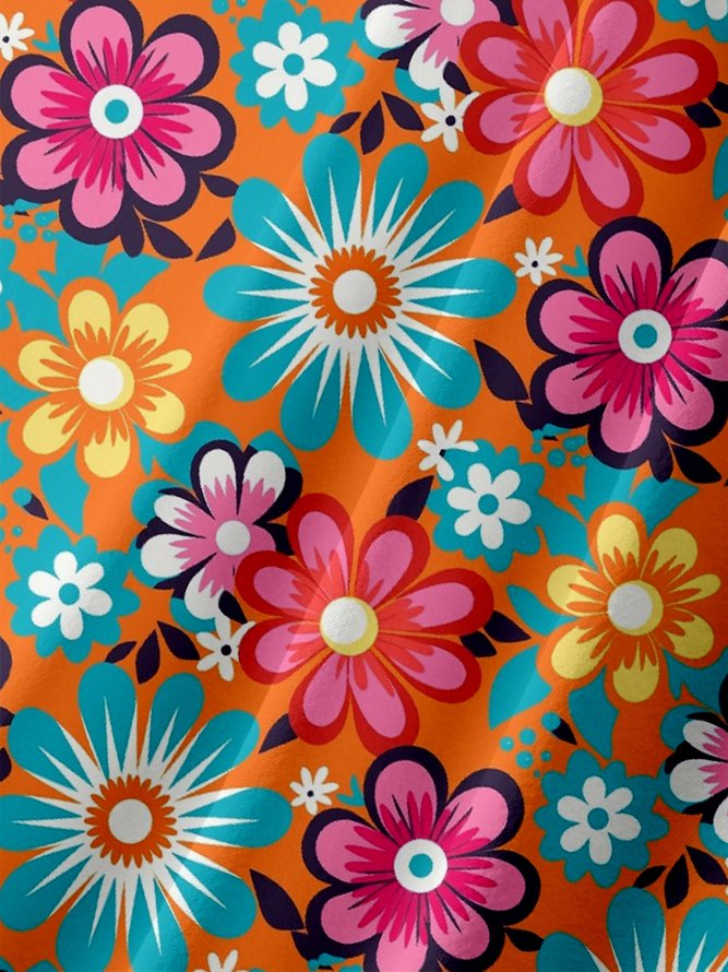 Moisture Wicking Floral Chest Pocket Hawaiian Shirt