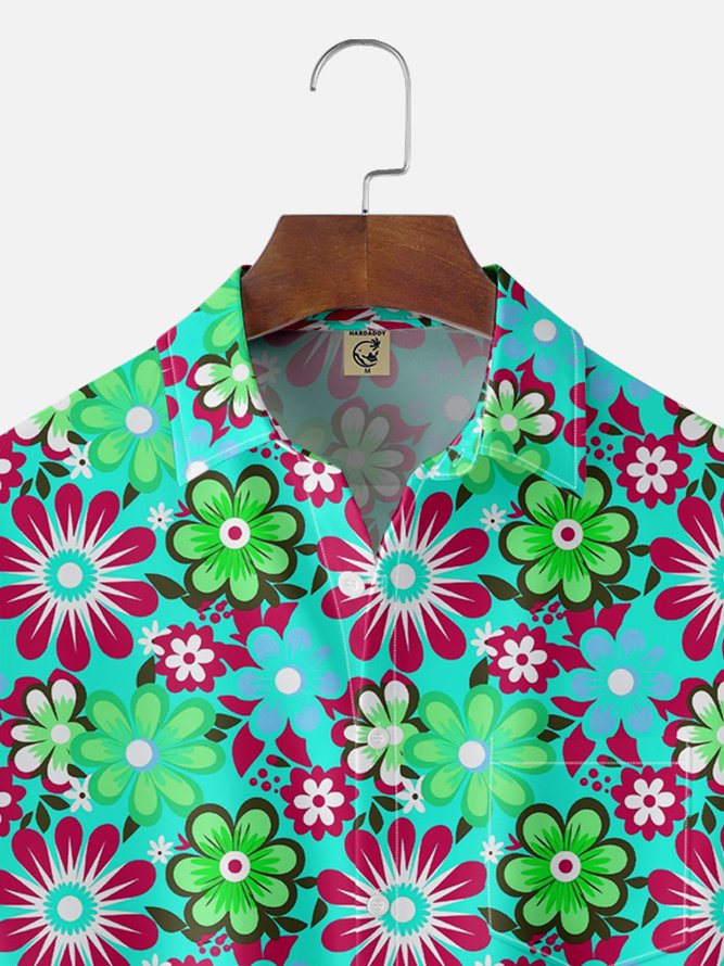 Moisture Wicking Floral Chest Pocket Hawaiian Shirt
