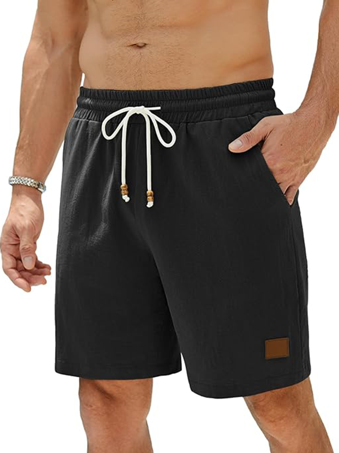 Mens Shorts Casual 7" Inseam 100% Cotton Drawstring Elastic Waist Summer Beach Stretch Golf Shorts with Pockets