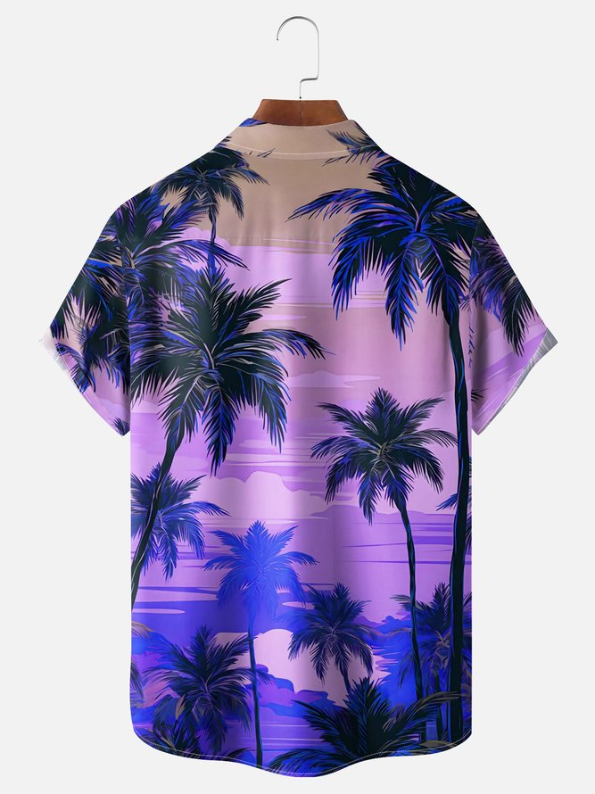 Moisture-wicking Palm Tree Chest Pocket Hawaiian Shirt