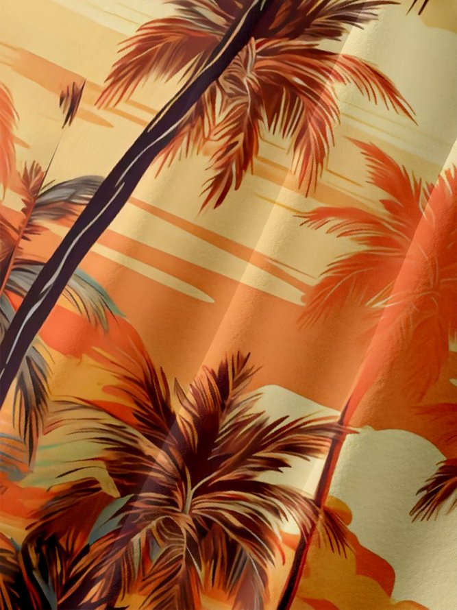 Moisture-wicking Palm Tree Chest Pocket Hawaiian Shirt