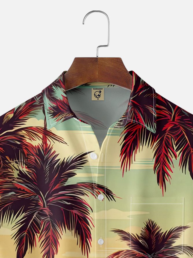 Moisture-wicking Palm Tree Chest Pocket Hawaiian Shirt