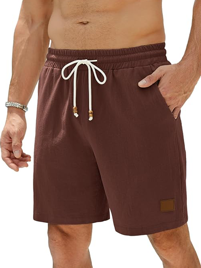 Mens Shorts Casual 7" Inseam 100% Cotton Drawstring Elastic Waist Summer Beach Stretch Golf Shorts with Pockets