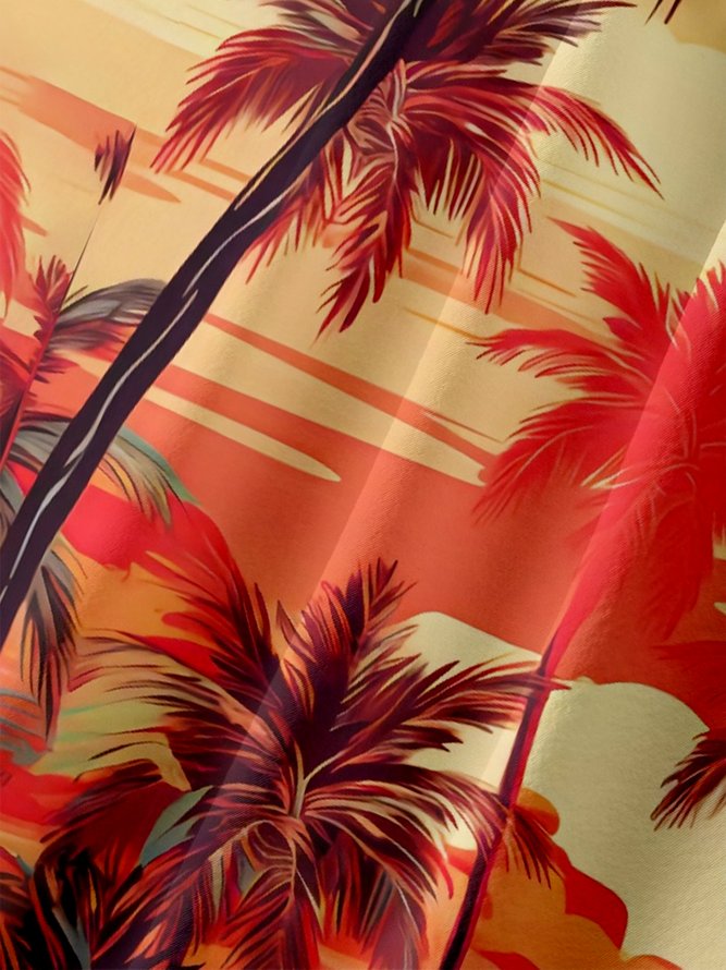 Moisture-wicking Palm Tree Chest Pocket Hawaiian Shirt