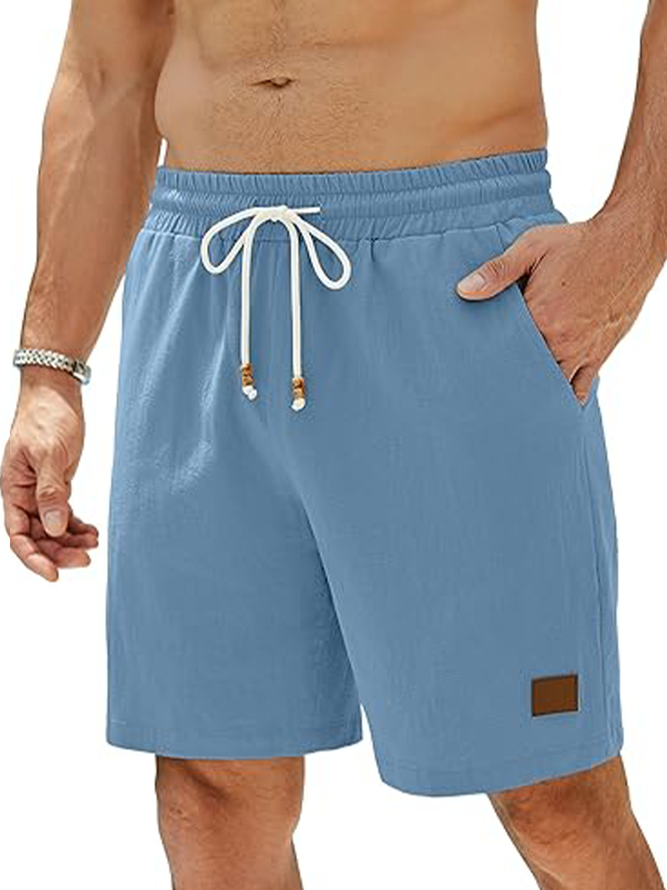 Mens Shorts Casual 7" Inseam 100% Cotton Drawstring Elastic Waist Summer Beach Stretch Golf Shorts with Pockets