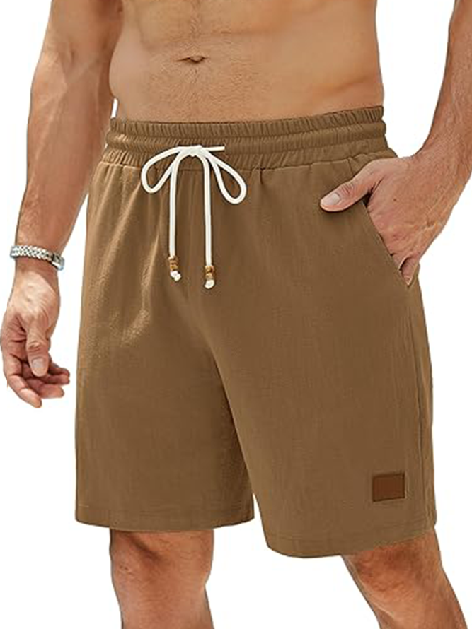 Mens Shorts Casual 7" Inseam 100% Cotton Drawstring Elastic Waist Summer Beach Stretch Golf Shorts with Pockets