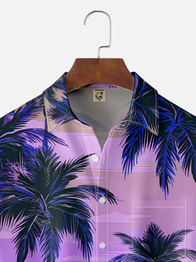 Moisture-wicking Palm Tree Chest Pocket Hawaiian Shirt