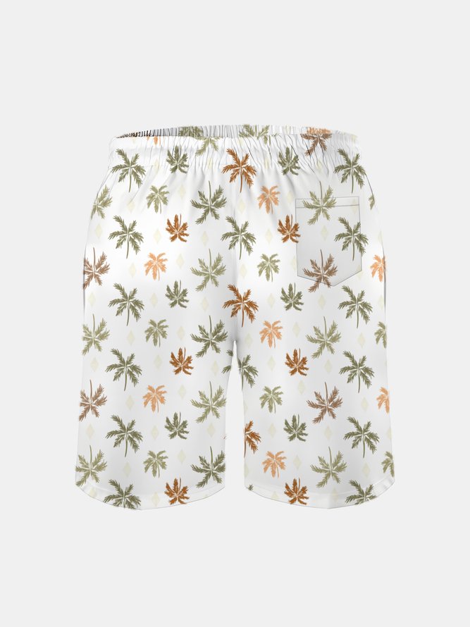 Men's Swim Trunks Hawaiian Tropical Palm Tree Beach Shorts with Pockets