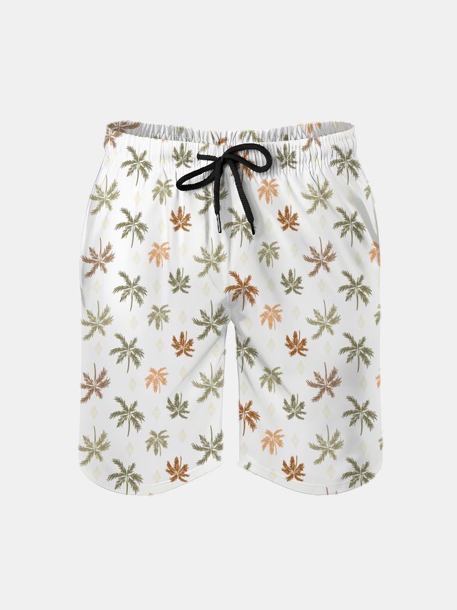 Men's Swim Trunks Hawaiian Tropical Palm Tree Beach Shorts with Pockets