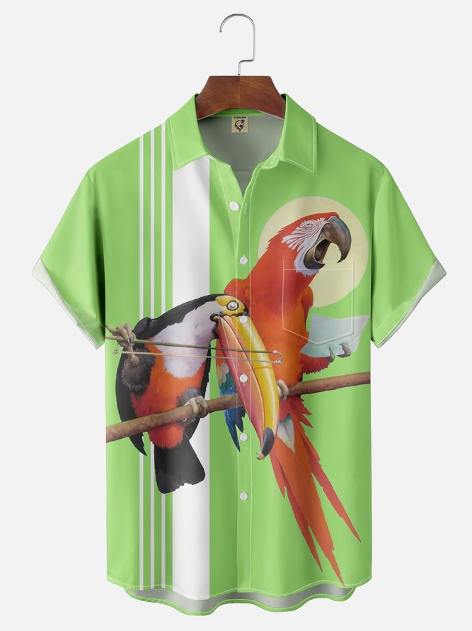 Moisture Wicking Toucan Parrot Chest Pocket Bowling Shirt