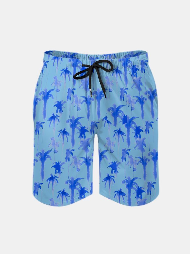 Men's Swim Trunks Hawaiian Tropical Palm Tree Beach Shorts with Pockets