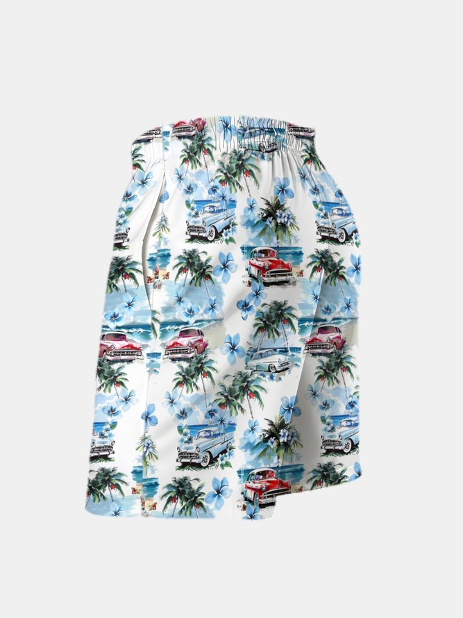 Men's Swim Trunks Hawaiian Tropical Palm Tree Beach Shorts with Pockets